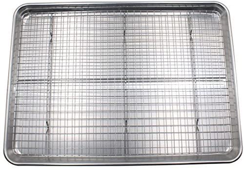 Baking Sheet with Wire Rack Set 13" x 18" - Single Set w/ Half Sheet Pan & Stainless Steel Oven Rack for Cooking
